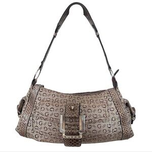Guess Brown and Tan Logo Shoulder Bag